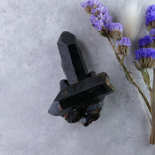 Deeper Connection with Crystal Healing - Dumi's Crystals Black Quartz (85g). Unique form (3.3cm x 7.9cm x 5cm) with captivating beauty & enhanced properties for a powerful healing experience.