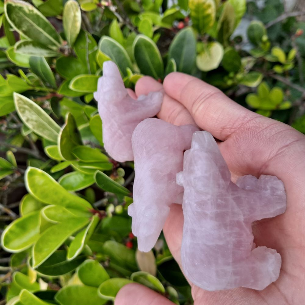 Dumi's Crystals | Rose Quartz Mini Bear Carvings (Love in the Palm): A handful of adorable Rose Quartz Mini Bear Carvings, radiating love and compassion. Each bear, crafted from genuine rose quartz with delicate fur details, promotes self-love & emotional healing. Carry love with you wherever you go. Ethically sourced crystals from Dumi's Crystals.