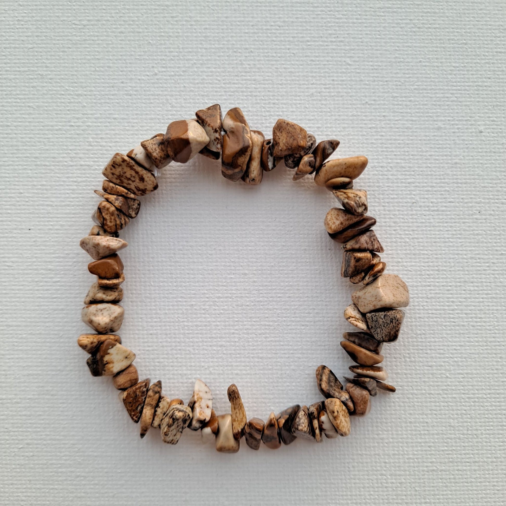 7-Inch Picture Jasper Bracelet | Dumi's Crystals | Natural gemstone bracelet with genuine picture jasper chips, perfect for stress relief, grounding, and connecting with nature's beauty.