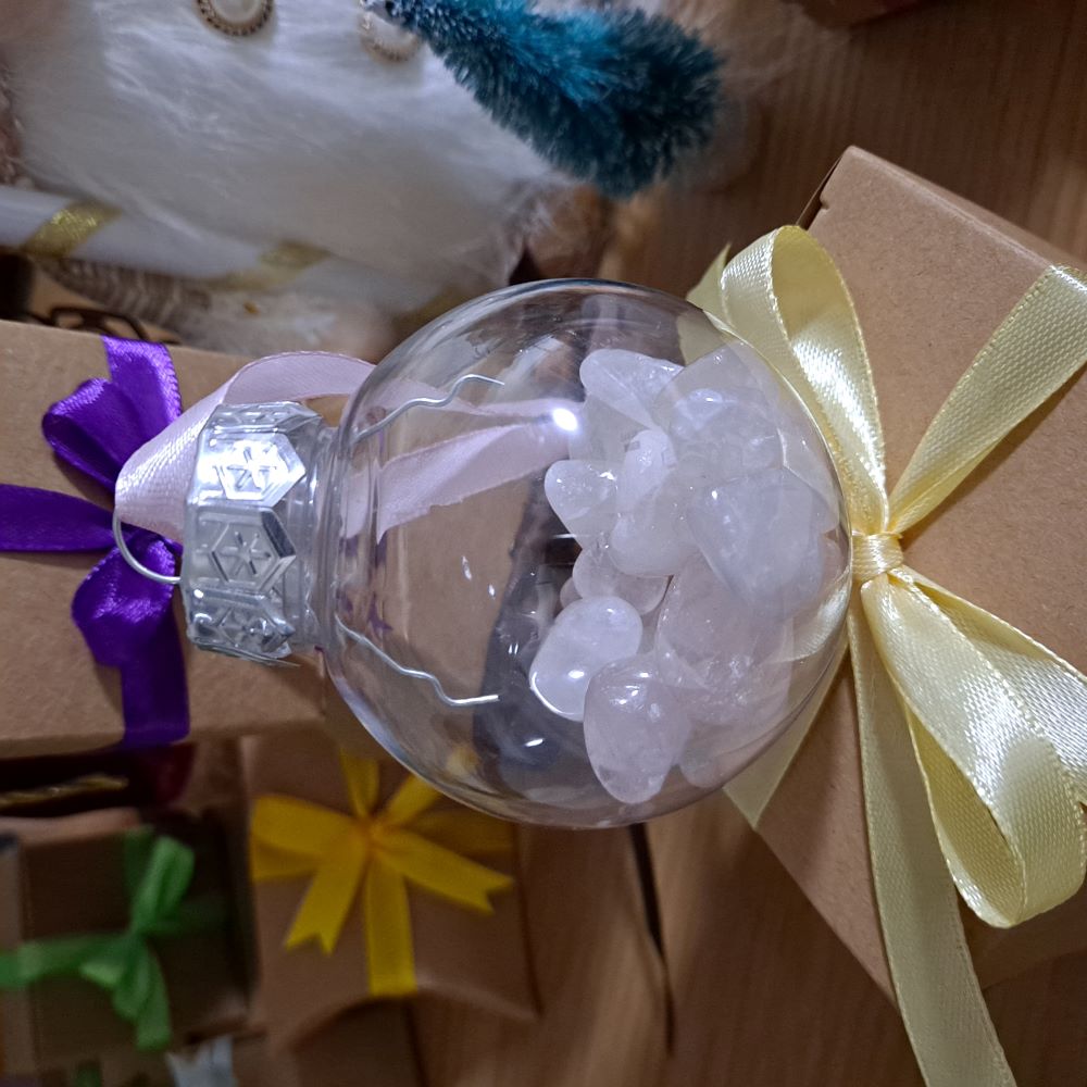 rose quartz crystal christmas tree decorations bauble dumi's crystals