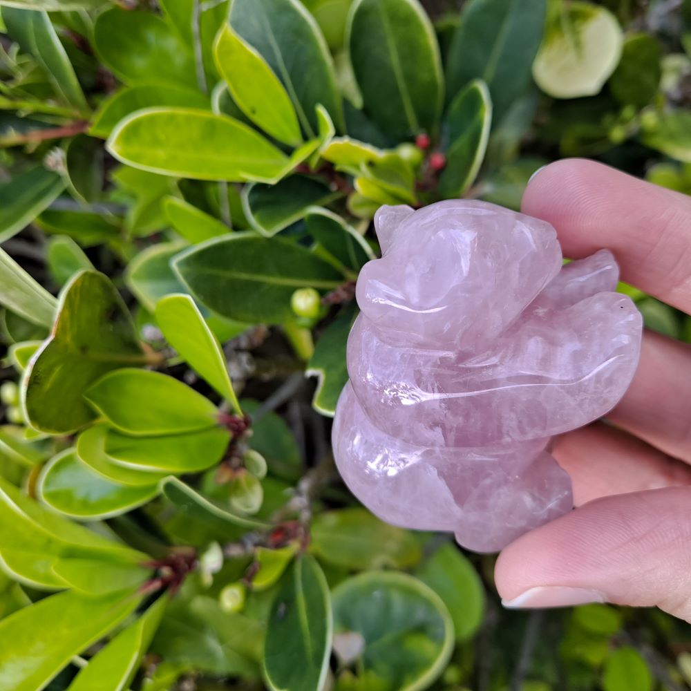 Dumi's Crystals | Rose Quartz Bear Carving (Unique Love Token):  An adorable Rose Quartz Bear Carving, a unique token of love. While shapes may vary, each bear radiates love & compassion. Find your perfect Rose Quartz Bear at Dumi's Crystals (ethically sourced).