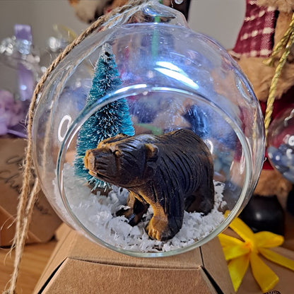 Tiger's Eye and Christmas tree open glass bauble